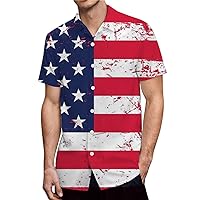 Hawaiian Bowling Shirts for Men Short Sleeve American Flag Printed Loose Fit Summer Beach Casual Button Down Shirts