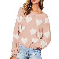 Chang Yun Womens Heart Print Pullover Sweaters Cute Knitted Long Batwing Sleeves Backless Loose Wedding Valentine Tops