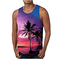 Sunset Palm Tree Tanks Tops for Men Summer Sleeveless Athletic Clothes Swim Beach Pullover Hawaii Beach Vacation T-Shirts
