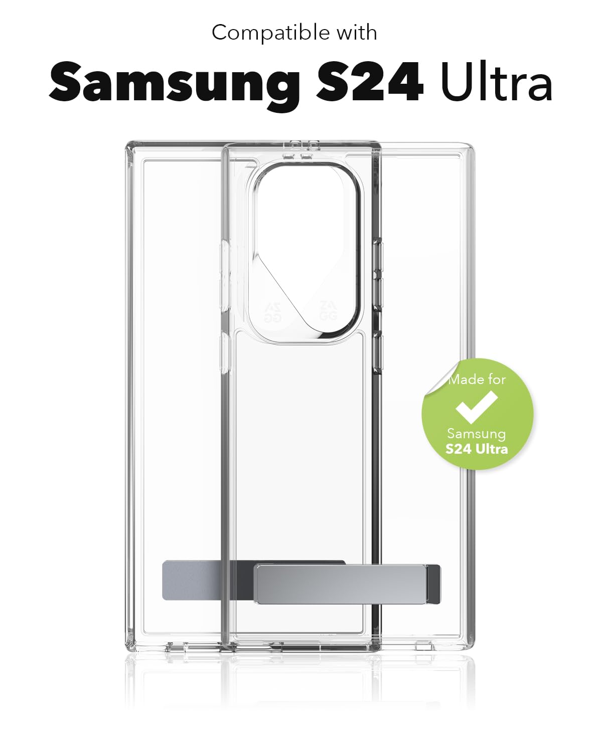 ZAGG Crystal Palace Samsung Galaxy S24 Ultra Case with Kickstand - Ultra-Slim, Graphene-Enhanced, Crystal Clear Protection, 13ft Drop Resistant, Eco-Friendly, Clear