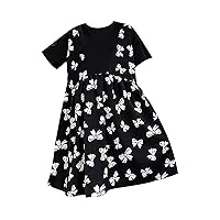 Dress Size 8 Print Ruffle Trim Round Neck Puff Sleeve Flared A Line Dress Toddler Christmas