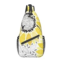 Sling Backpack,Travel Hiking Daypack Abstract Sunflowers Print Rope Crossbody Shoulder Bag