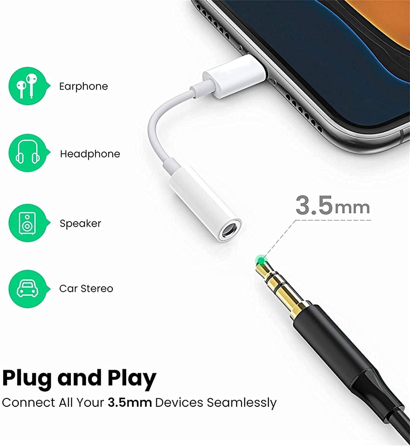 Lightning to 3.5 mm Headphone Jack Adapter, [Apple MFi Certified] 3 Pack iPhone 3.5mm Headphones/Earphones Jack Aux Audio Dongle Adapter Compatible for iPhone 14 13 12 11 XS XR X 8 7, Support All iOS