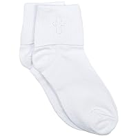 White Cotton Anklet Sock with Embroidered Cross