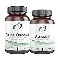 Designs for Health Oil of Oregano (120 Gels) + Allicillin Garlic Supplement (60 Softgels) - 2 Product Detox & Immune Support Bundle to Support Intestinal Cleansing & a Healthy Microbial Environment