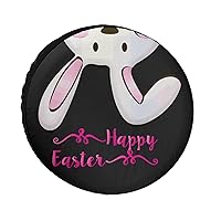 Car Spare Tire Wheel Cover - Rabbit, Happy Easter Adjustable Size Tire Protector Dustproof Polyester Cover for Car Tires Waterproof Tire Cover for SUV, Truck, Trailer,14-16 Inch