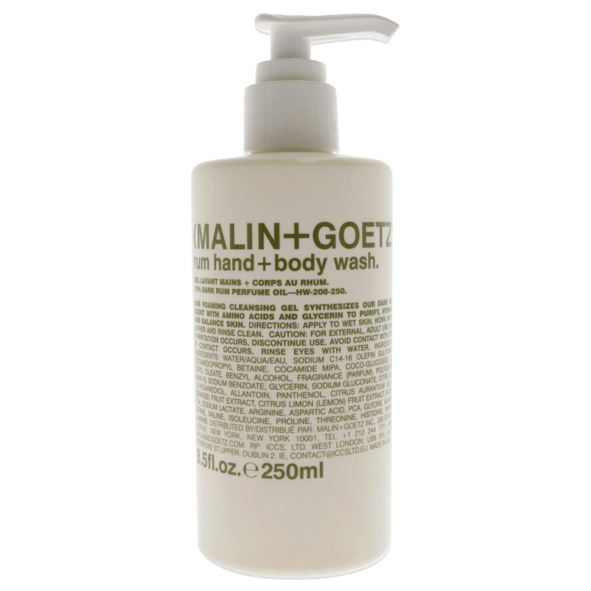 Malin + Goetz Rum Hand + Body Wash, soothing hydrating body soap for men and women, prevents dry skin, no stripping or irritation. Natural ingredients, cruelty-free, vegan