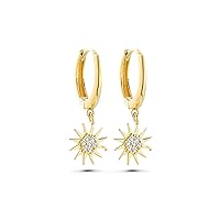 Sun Earrings, Celestial Earrings, 14K Real Gold Sun Earrings, Minimalist Gold Celestial Earrings, Hoop Earrings, Birthday Gift