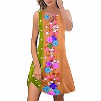 Summer Dresses for Women 2024 Boho Floral Print Skirts Sleeveless Swing Sundress Beach Cover Up Tank Trendy