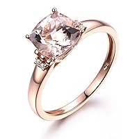 7mm Cushion Natural Pink Morganite Diamond Plain Band Engagement Propose Ring Solid 14k Rose Gold Size
