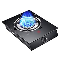 Deaktop Gas Cooktop 1 Burners, Gas Countertop Stove for Home Kitchen Apartments Outdoor, Tempered Glass, Easy to Clean