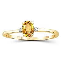 JEWELEXCESS Citrine November Birthstone Jewelry – 0.40 Carat Citrine 14K gold over Silver Ring Jewelry with White Diamond Accent – Gemstone Rings with Hypoallergenic Sterling Silver Band