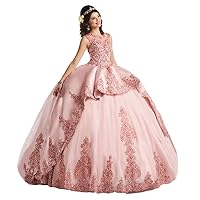 Women's Scoop Neck Embroidery Quinceanera Dress Lace Applique Ball Gown Dress
