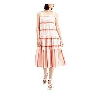 Women's Petite Sleeveless Square Neck Stripe Midi Satin CDC Dress