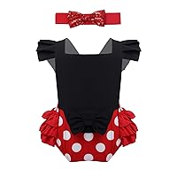 ACSUSS Toddlers Infant Baby Girls Cotton Pleated Polka Dots Buttons Suspender Skirt with Bowknot Hair Clips