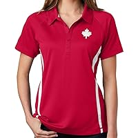 Womens Canada Maple Leaf Patch Micro-Mesh Colorblock Polo Shirt
