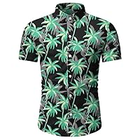 Men's Slim Fit Printed Shirt Short Sleeves Button Down Dress Shirt Hawaiian Beach Shirt Casual Shirt