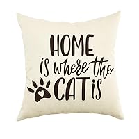 Ogiselestyle Home is Where The Cat is Motivational Sign Cotton Linen Home Decorative Throw Pillow Case Cushion Cover for Sofa Couch, 18