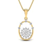 SwaraEcom 14K Yellow Gold Plated AAA Cubic Zirconia Oval Shape Cluster Pendant for Women Fashion Jewelry