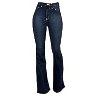 Aiouios Jeans for Women Stretch Skinny, Bell Bottom Jeans Elastic Waist Flared Jean Destroyed Raw Hem Denim Pants