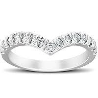P3 POMPEII3 1/2 Ct Diamond Curved V Shape Contour Ring Womens Wedding Band 14k White Gold
