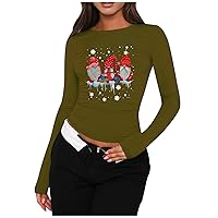 Women's Long Sleeve T Shirts Casual and Fashionable Christmas Printed Sleeved T-Shirt Top Blouses, S-2XL