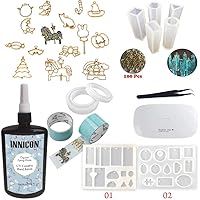 INNICON 250g UV Curable Epoxy Resin Crystal Clear Transparent Kit, 9 Silicone Molds 14 Open Back Bezels 13 pigment UV Lamp Tweezers For DIY Handmade Jewelry Pendants Earrings Making Kit