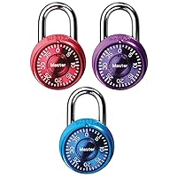 Master Lock Padlock, Mini Dial Combination Lock, 1-9/16 in. Wide, Color Assortment Pack, (Pack of 3), 1533TRI