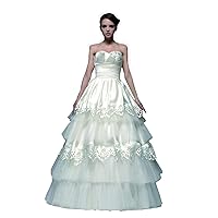 Women's Ivory Layered Strapless Tiered Tulle Ball Gown Wedding Dress