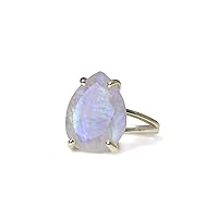 Artisan Pear Moonstone Ring in Sterling Silver - Stylish Statement Cocktail Rings for Women - June Birthstone Ring, Gem Ring, Costume Rings - Available in All Ring Sizes and Other Materials