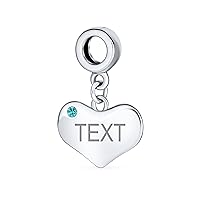 Bling Jewelry Personalized Script Initial Alphabet A-Z Aqua Blue Simulated Aquamarine Crystal Accent Heart Shape Dangle Bead Charm .925 Sterling Silver For Women Teen European Bracelet Customizable