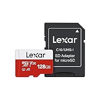 Lexar E-Series 128GB Micro SD Card, microSDXC UHS-I Flash Memory Card with Adapter, 100MB/s, C10, U3, A1, V30, Full HD, 4K UHD, High Speed TF Card