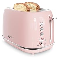 2 Slice Toaster Retro Stainless Steel Toaster with Bagel, Cancel, Defrost Function and 6 Bread Shade Settings Bread Toaster, Extra Wide Slot and Removable Crumb Tray (Pink)