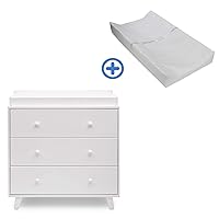 Ava 3 Drawer Dresser with Changing Top, White and Contoured Changing Pad, White