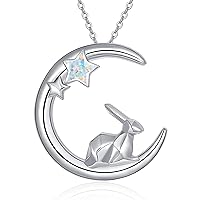 Rabbit Moon Star Necklace for Women Girls Sterling Silver Origami Bunny Pendant Easter Birthday Party Jewelry Gifts