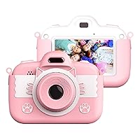 Kids Digital Camera, Rechargeable Video Recorder, Cartoon Shockproof Silicone Case, HD 1080P, 3 Inch Touch Screen for 3-12 Years Boys Girls,Pink