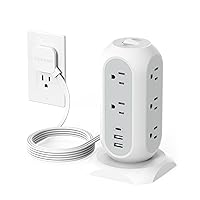 Tower Power Strip Flat Plug with 11 Outlets 3 USB (1 USB C), TESSAN Surge Protector Tower 1625W/13A,1050J Protection, 6 Feet Extension Cord with Multiple Outlets, Office Desk Supplies, Dorm Essentials