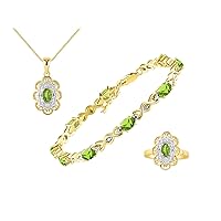 Rylos Hugs & Kisses Infinity Set: Yellow Gold Plated Tennis Bracelet, Ring & Necklace. Gemstone & Diamonds, 7-8