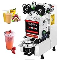 Fully Automatic Sealing Machine 400-500Cups/Hour Digital Control Cup Sealer Machine for Milk Tea Coffee, Manual Automatic Dual Mode, Sealer for Sealing PP PET Paper Cups (Color : White, Size : 110V