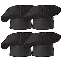 Hyzrz Chef Hat Set of 4 PCS Pack Adult Adjustable Elastic Baker Kitchen Cooking Chef Cap (Black)
