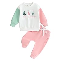 Baby Boy Girl Christmas Pants Outfits Long Shirts Santa Sweatshirt Pants Infant Xmas Fall Christmas Clothes Set