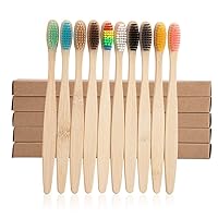 Adults Bamboo Toothbrushes 10 Pack Soft Bristles Colorfull, Children Wood Toothbrush Colorful Eco Friendly Biodegradable Wooden Handle Tooth Brush (Mixed Color 10 Pack)