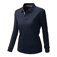 Women's 20x20 Cotton 2 Tone Collar Long Sleeve Polo Pull Overs Navy Size 3XL