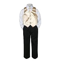 4pc Formal Baby Teen Boy Champagne Vest Necktie Black Pants Suits S-14 (14)