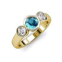 London Blue Topaz and Diamond (SI2, G) Infinity Three Stone Ring 1.95 ct tw in 14K Yellow Gold