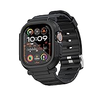 elkson Compatible with Apple Watch Ultra 2 1 Bumper Case Band 49mm Screen Protector Tempered Glass, Quattro Pro 2.0 Series Rugged for iWatch, Military Grade Durable Protective Cover, Shock Proof