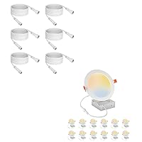 EDISHINE 12Pack 6 inch LED Recessed Light with Junction Box, 6Packs 6FT Extension Cords,5CCT 2700K/3000K/3500K/4000K/5000K Dimmable Ultra-Thin Canless LED Recessed Light