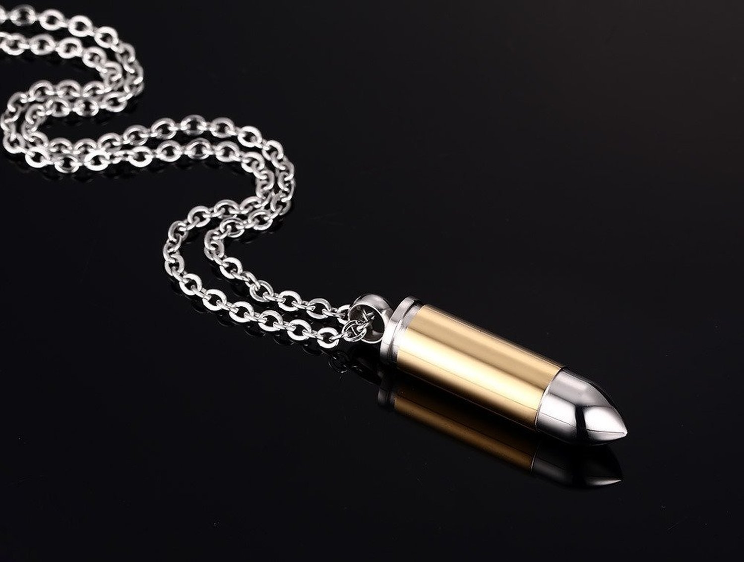Stainless Steel Polished Bullet Urn Pendant Necklace Memorial Ash Keepsake Cremation Jewelry