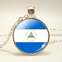 Nicaragua Flag Pendant Necklace - World Flag Map Time Stone Ethnic Clavicle Chain Patriotic Charm Couple Sweater Ch