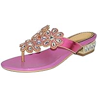 Women Rhinestone Slip On Sandal Flowers Party Sandals T-Strap Flat Shoes